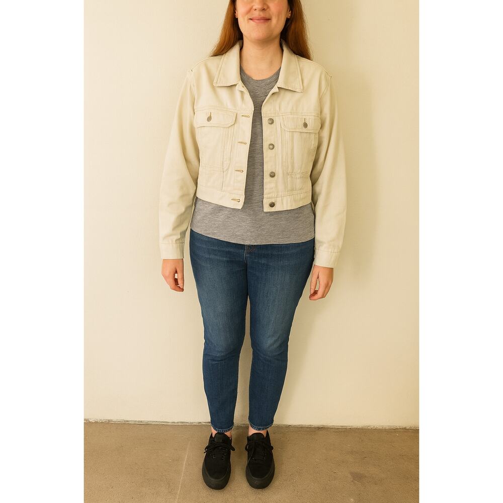 Happily Grey Cropped Denim Jacket L | Light Beige Casual Layer